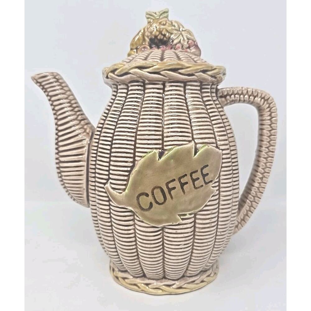 Vintage Tilso Ceramic Beige Coffee Pot Basket Weave Motif 9" Tall